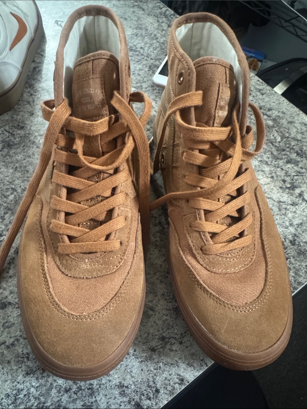 Vans Men's High-Top Sneakers in Tan Suede & Canvas